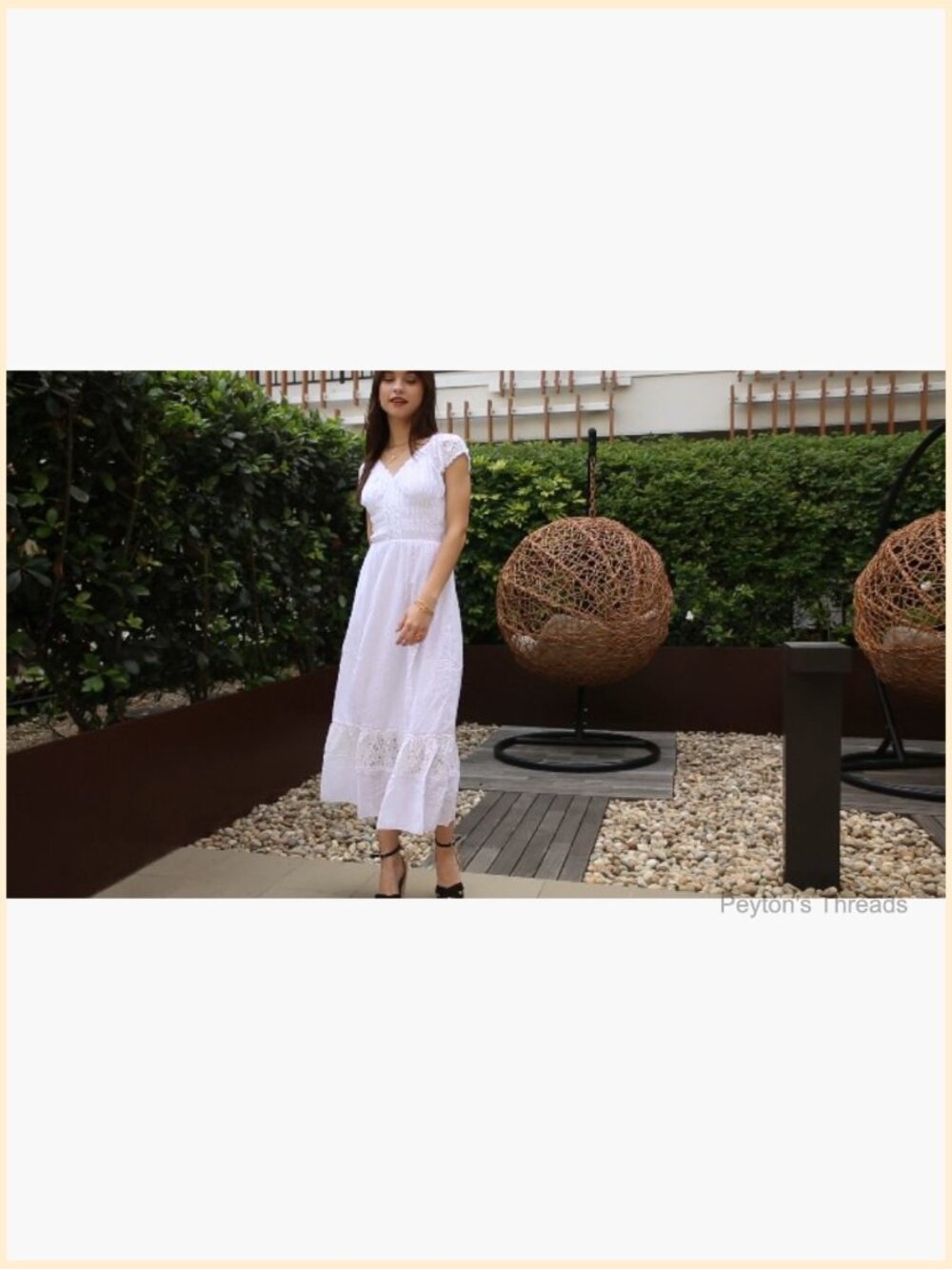 Cap Sleeve Lace Trim Smocked Waist Maxi Dress - Boho Renaissance - Picture 6 of 6